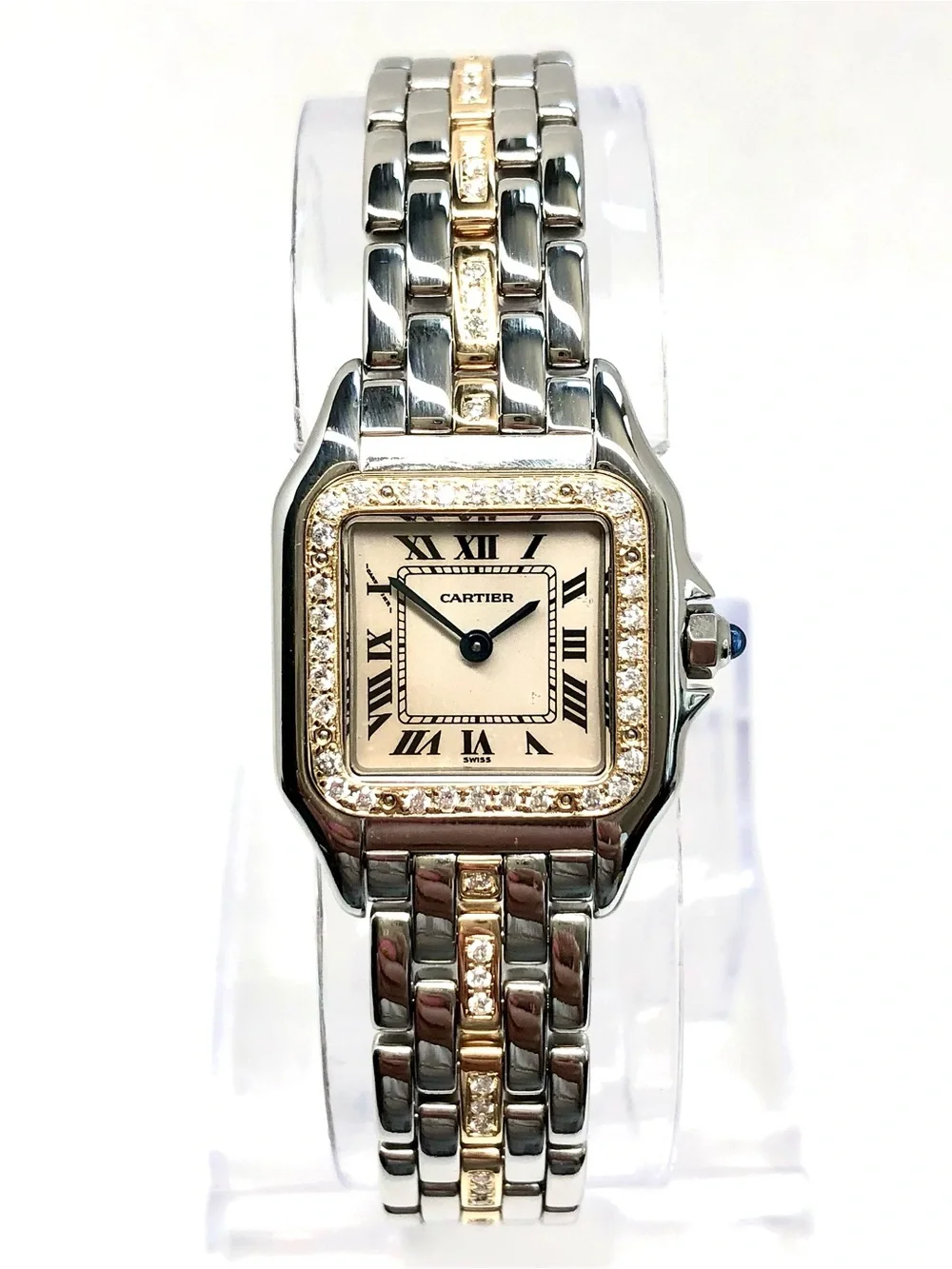CARTIER PANTHERE Quartz 23mm 1 Row Gold 0.69TCW Diamond Watch Cream Dial